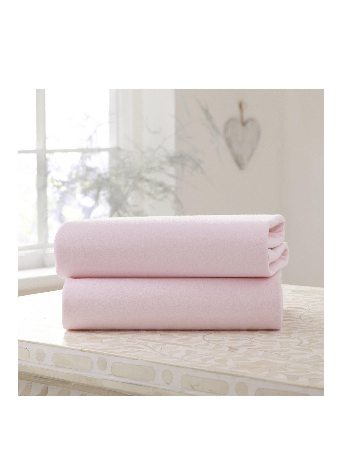 Clair De Lune 4 Pack Fitted Cotton Moses Basket Sheets (74 x 30 cm) - Pink/White