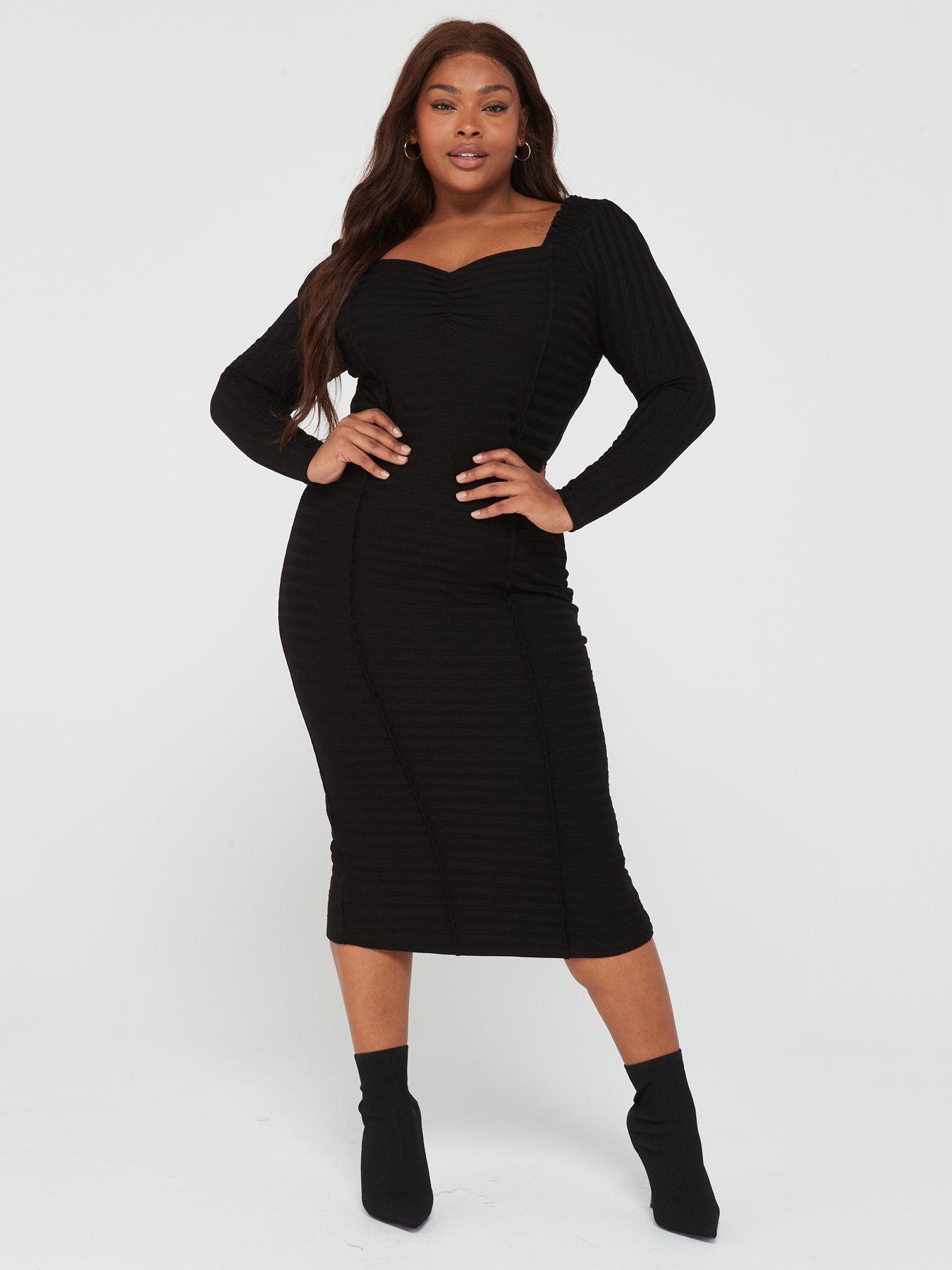 v-by-very-curve-contour-shaping-rib-midi-dress-black