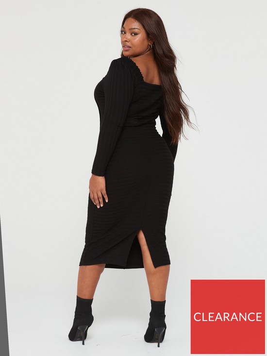 stillFront image of v-by-very-curve-contour-shaping-rib-midi-dress-black