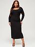  image of v-by-very-curve-scoop-neck-long-sleeve-sculpting-midi-dress-black