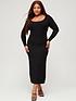  image of v-by-very-curve-scoop-neck-long-sleeve-sculpting-midi-dress-black