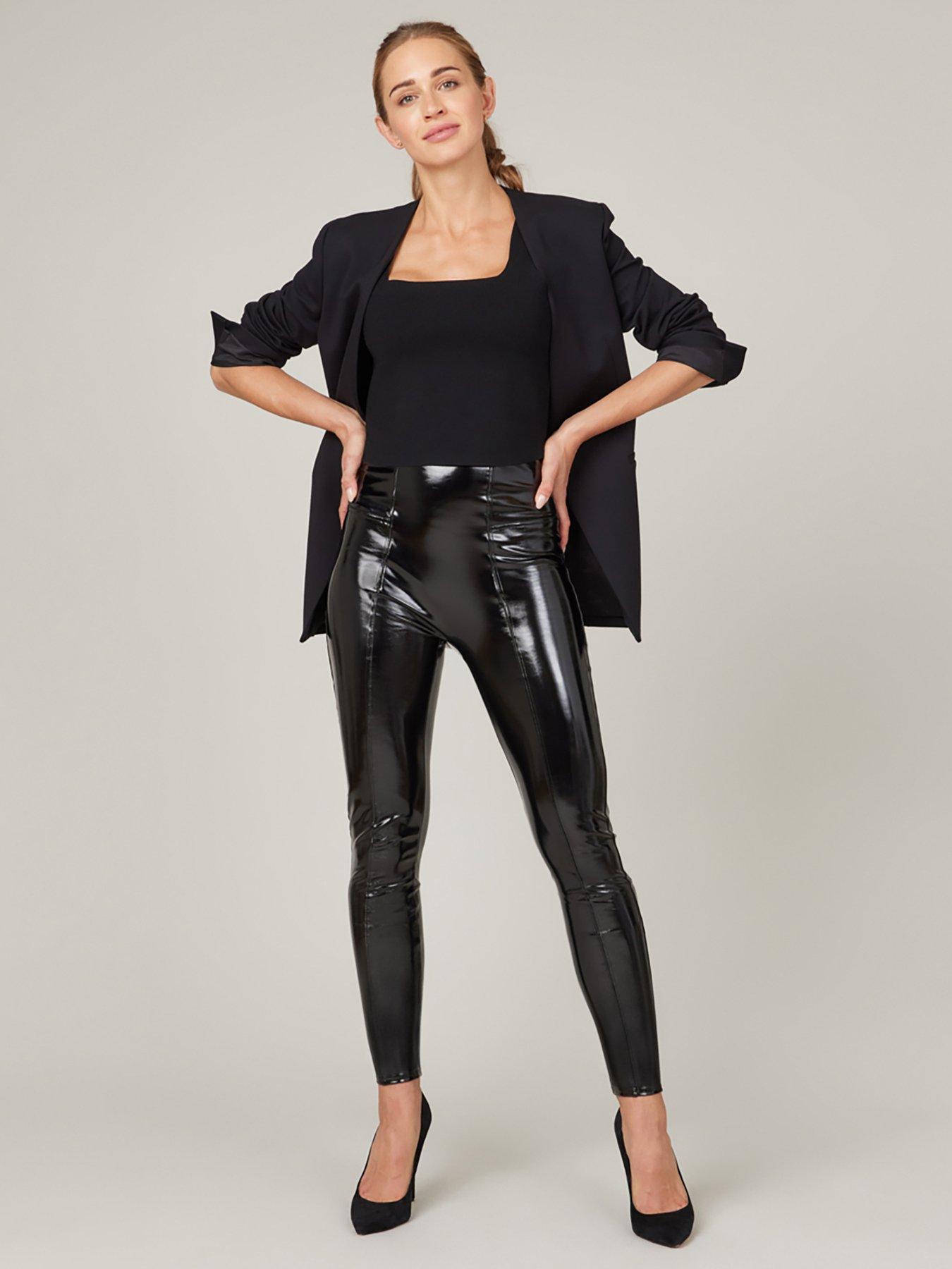 SPANX Women's Tuxedo-Stripe Faux-Leather Leggings Black XS