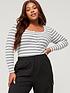  image of v-by-very-curve-square-neck-stripe-rib-long-sleeve-top-white