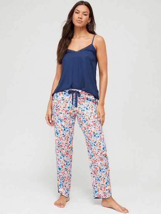 front image of cyberjammies-bea-ditsy-floral-print-pant-cami-set-blue