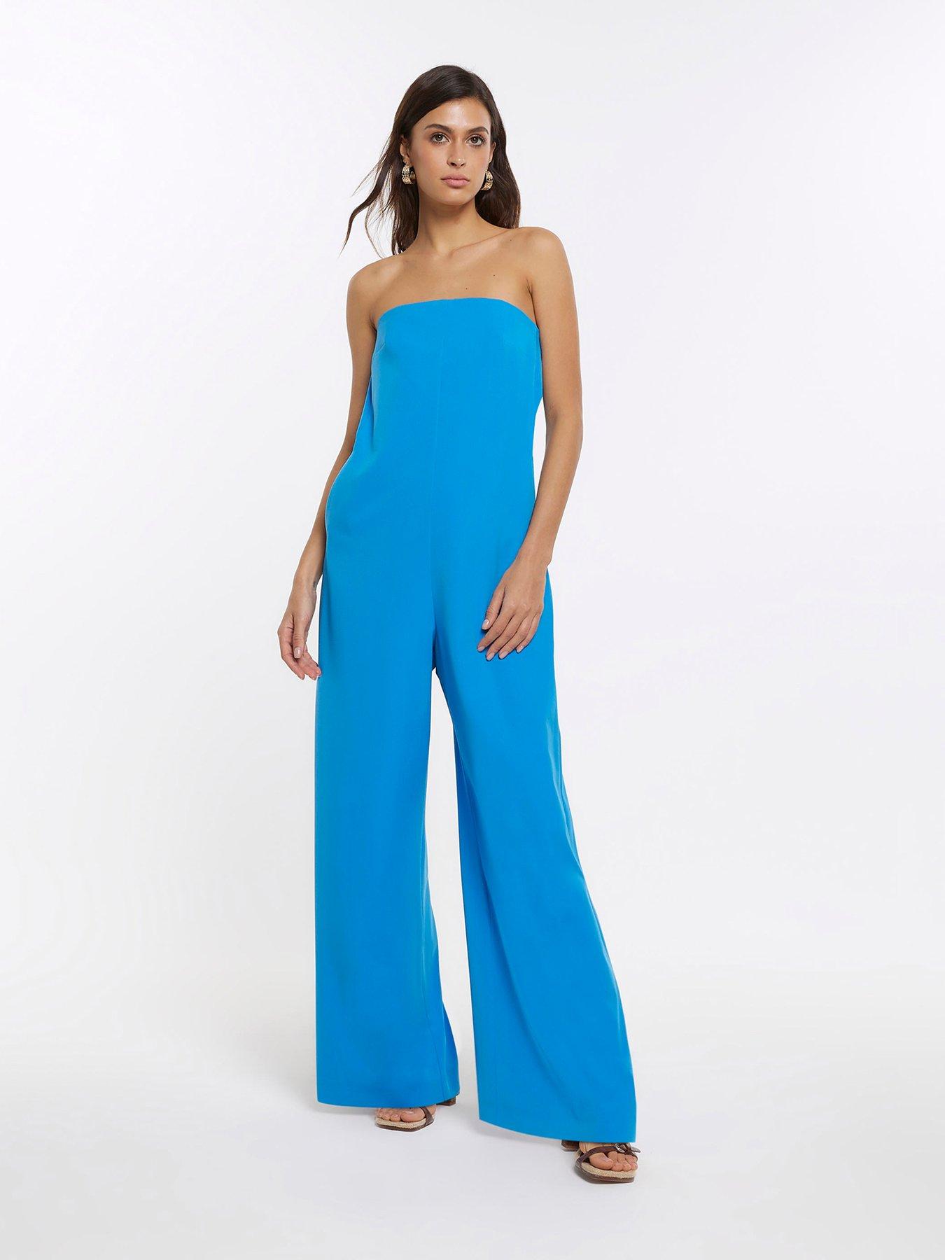 Ready to Impress Cobalt Blue Strapless Tie-Front Jumpsuit