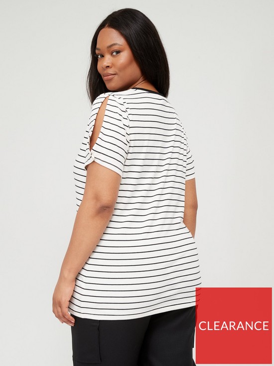 stillFront image of v-by-very-curve-stripe-crew-neck-t-shirt--nbspwhite