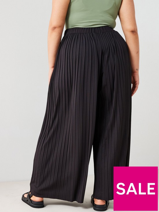 stillFront image of v-by-very-curve-pleated-pull-on-wide-leg-trouser-black