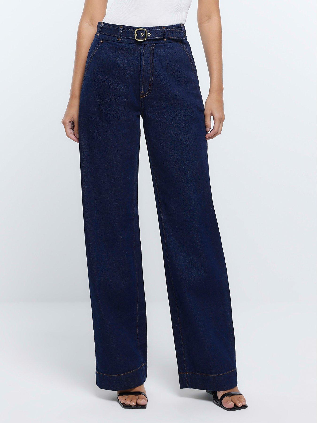 Extra High-Waisted Dark-Wash Wide-Leg Jeans for Women