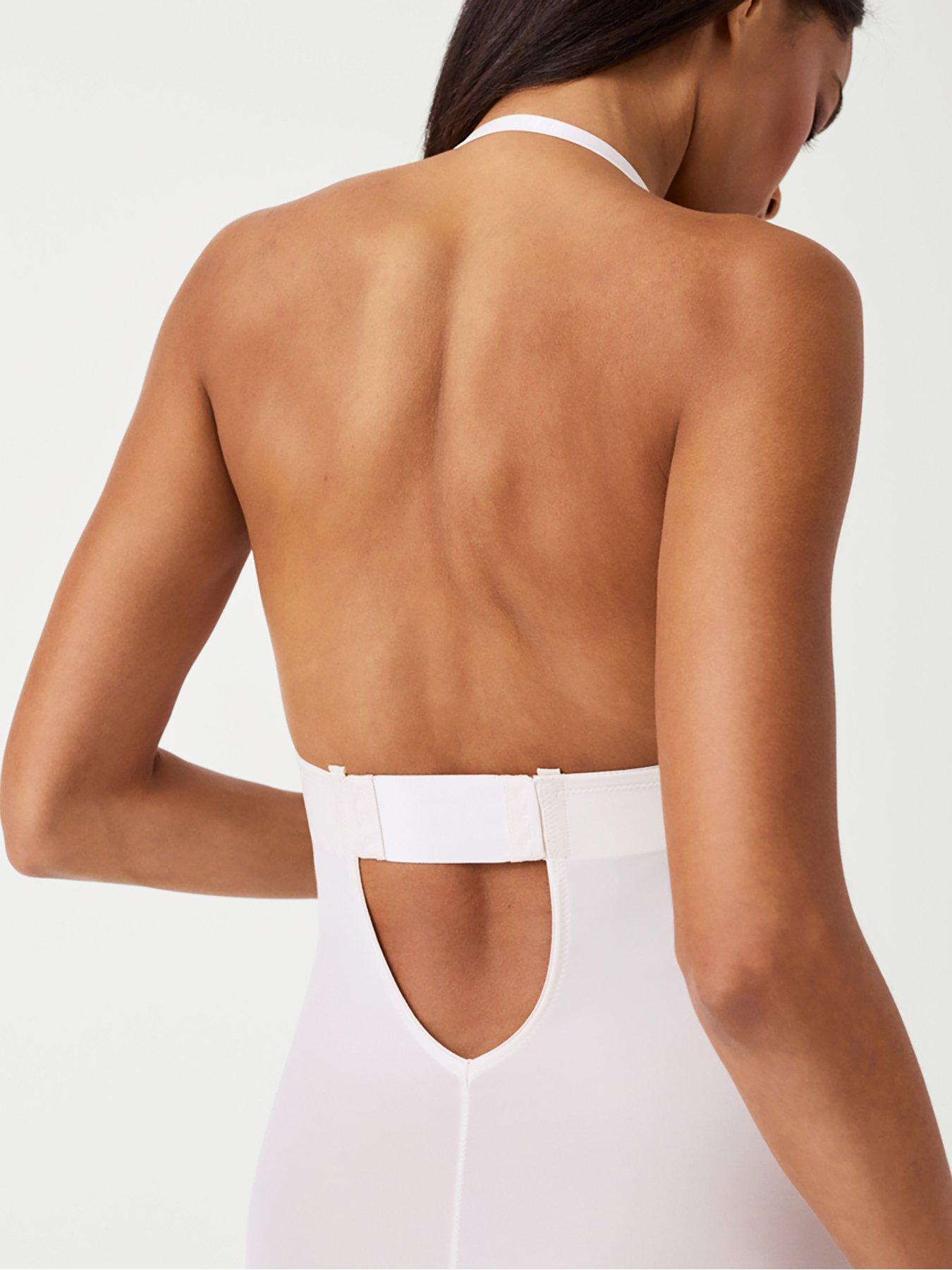 Spanx Suit Your Fancy Plunge Low Back Mid Thigh Bodysuit Linen Very
