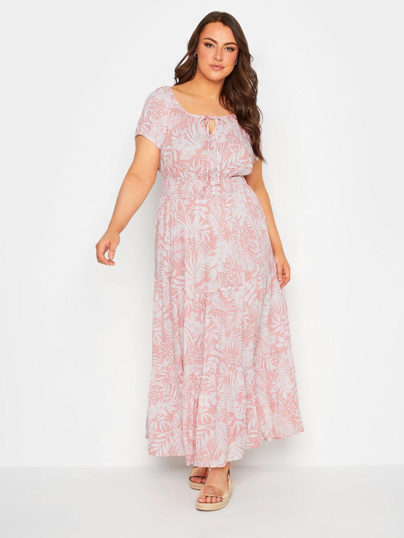 Yours Tropical Floral Print Bardot Maxi Dress - Pink