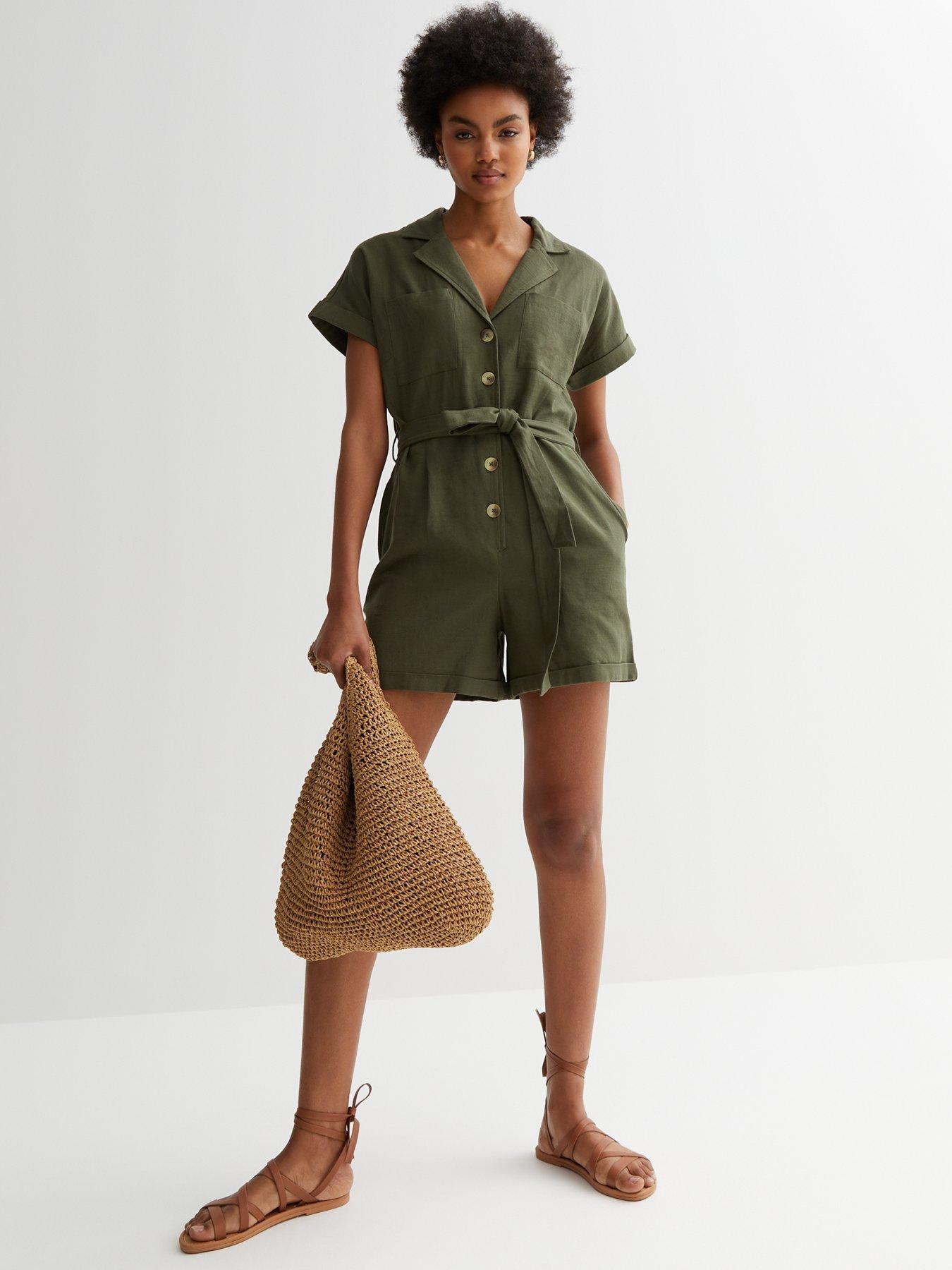 Belted Utility Playsuit - Dark Khaki