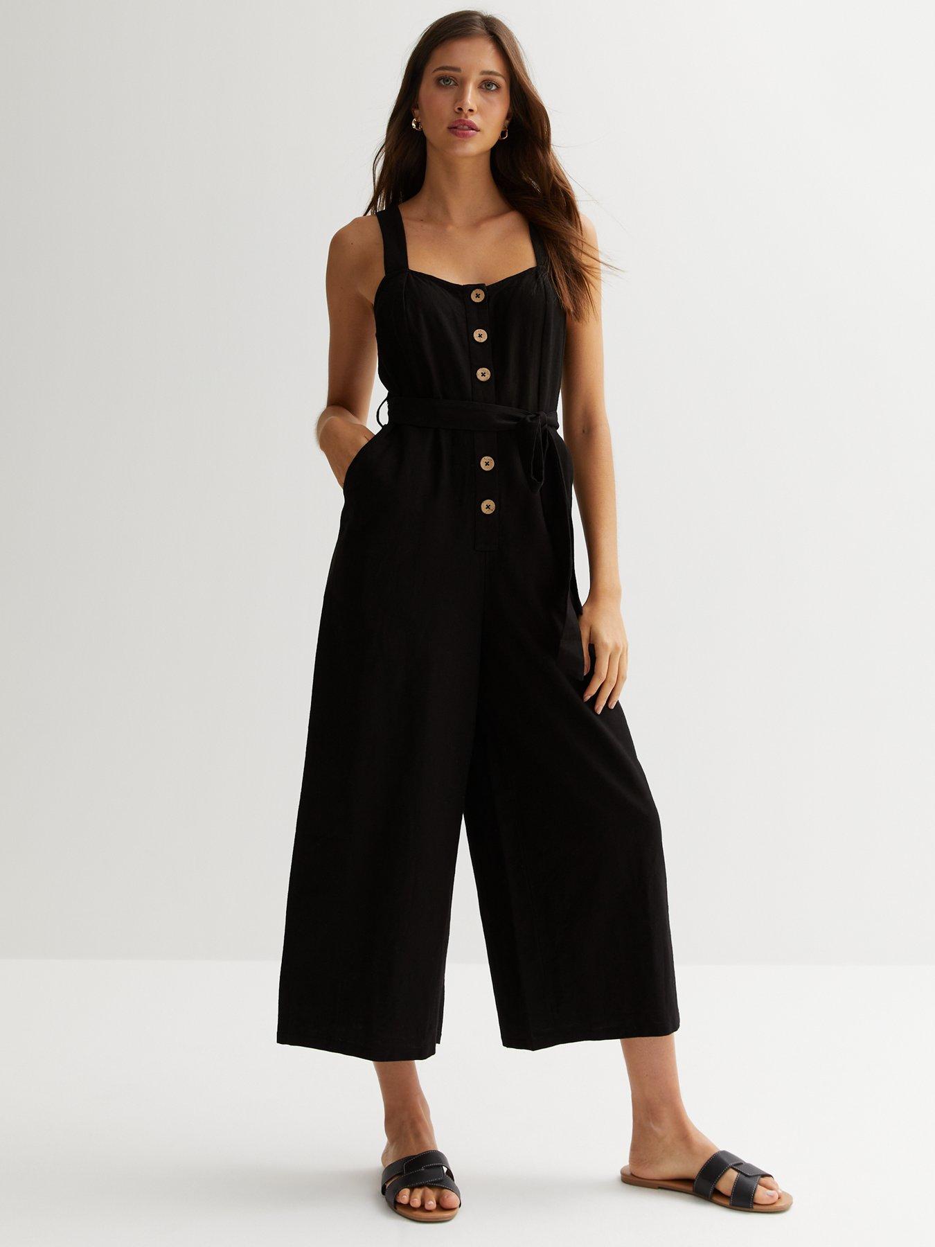 New Look Button Front Wide Leg Jumpsuit - Black