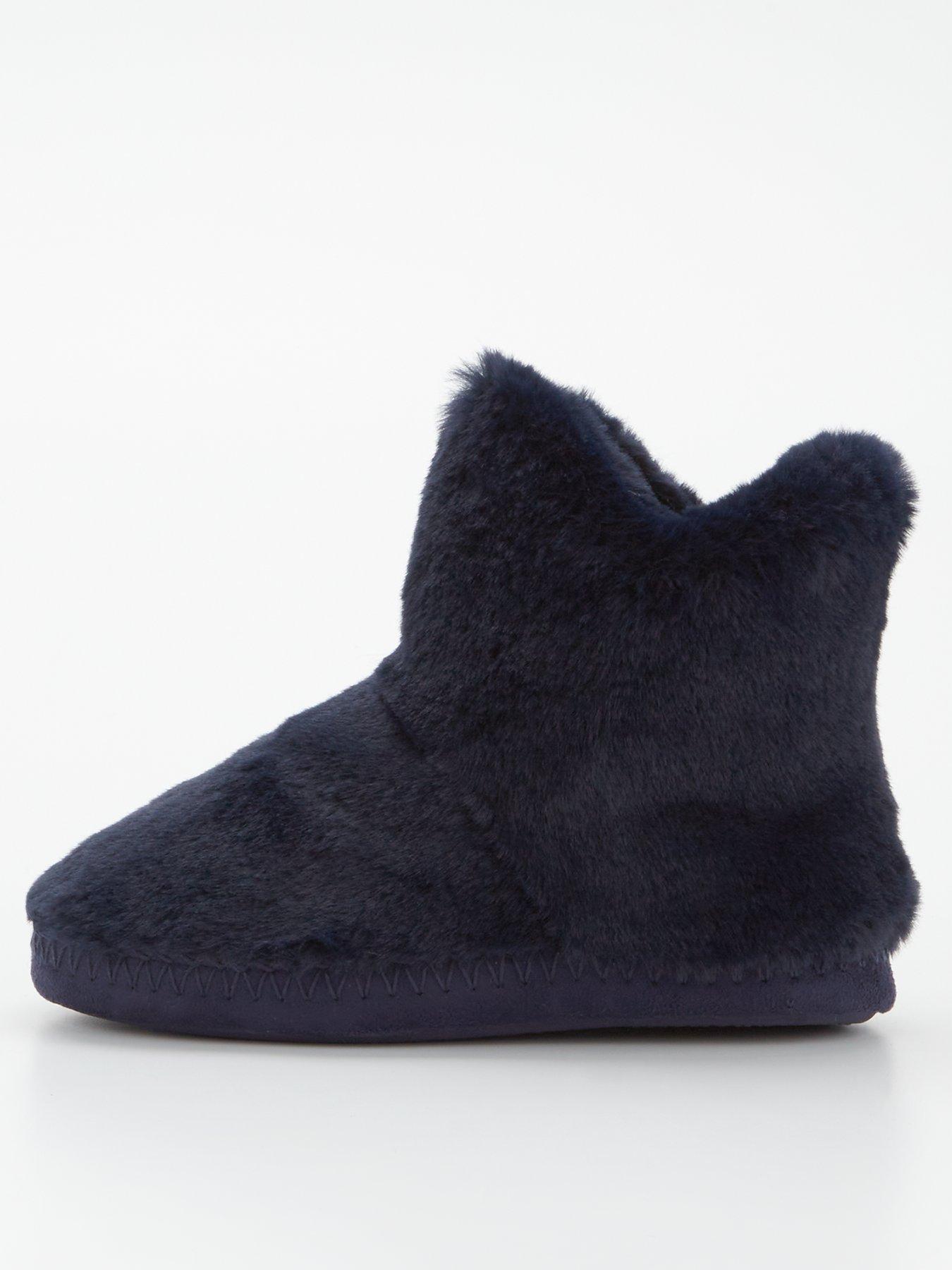 Navy fluffy online slippers