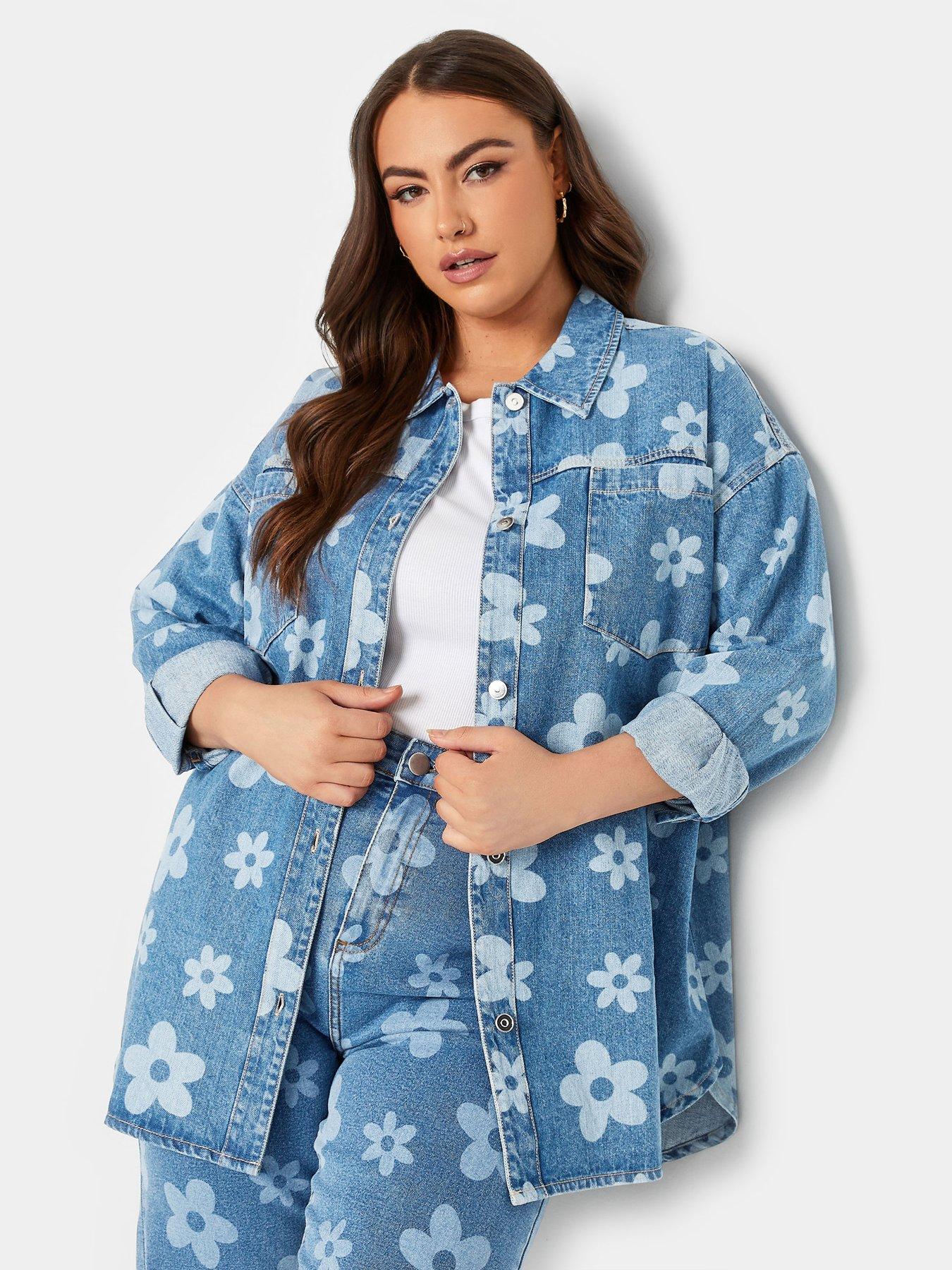 Printed Button Down Denim Shacket main image 0