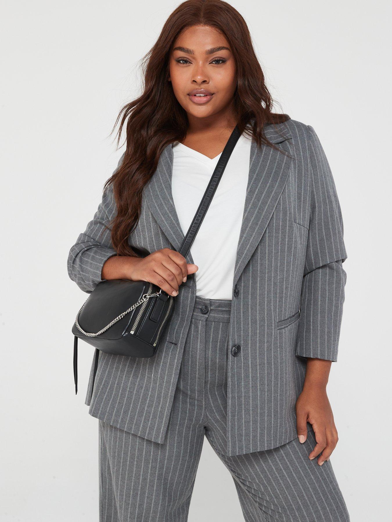 only-curve-dita-pinstripe-blazer-grey