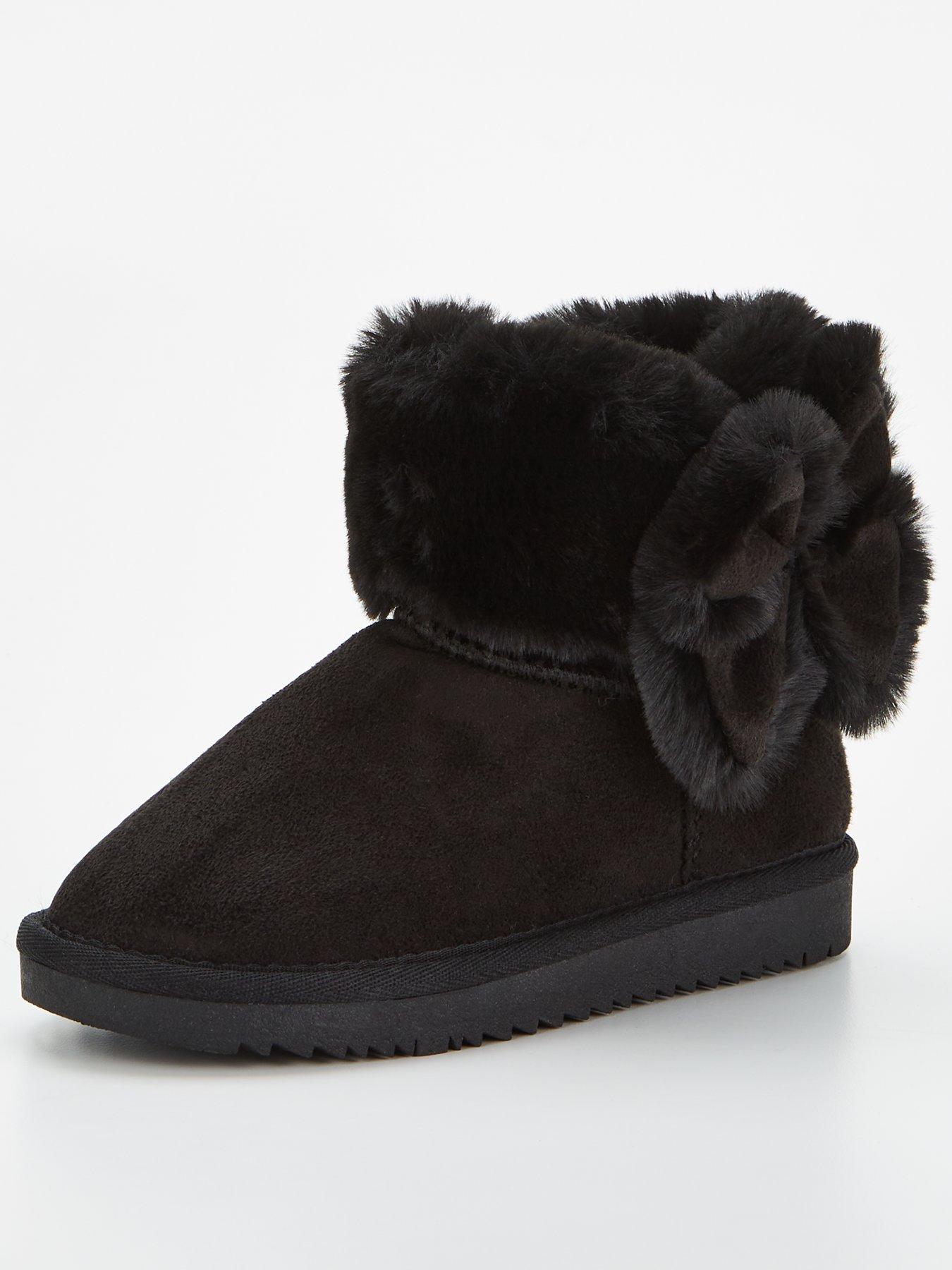 Girls Bow Snug Boot With Warm Lining Black