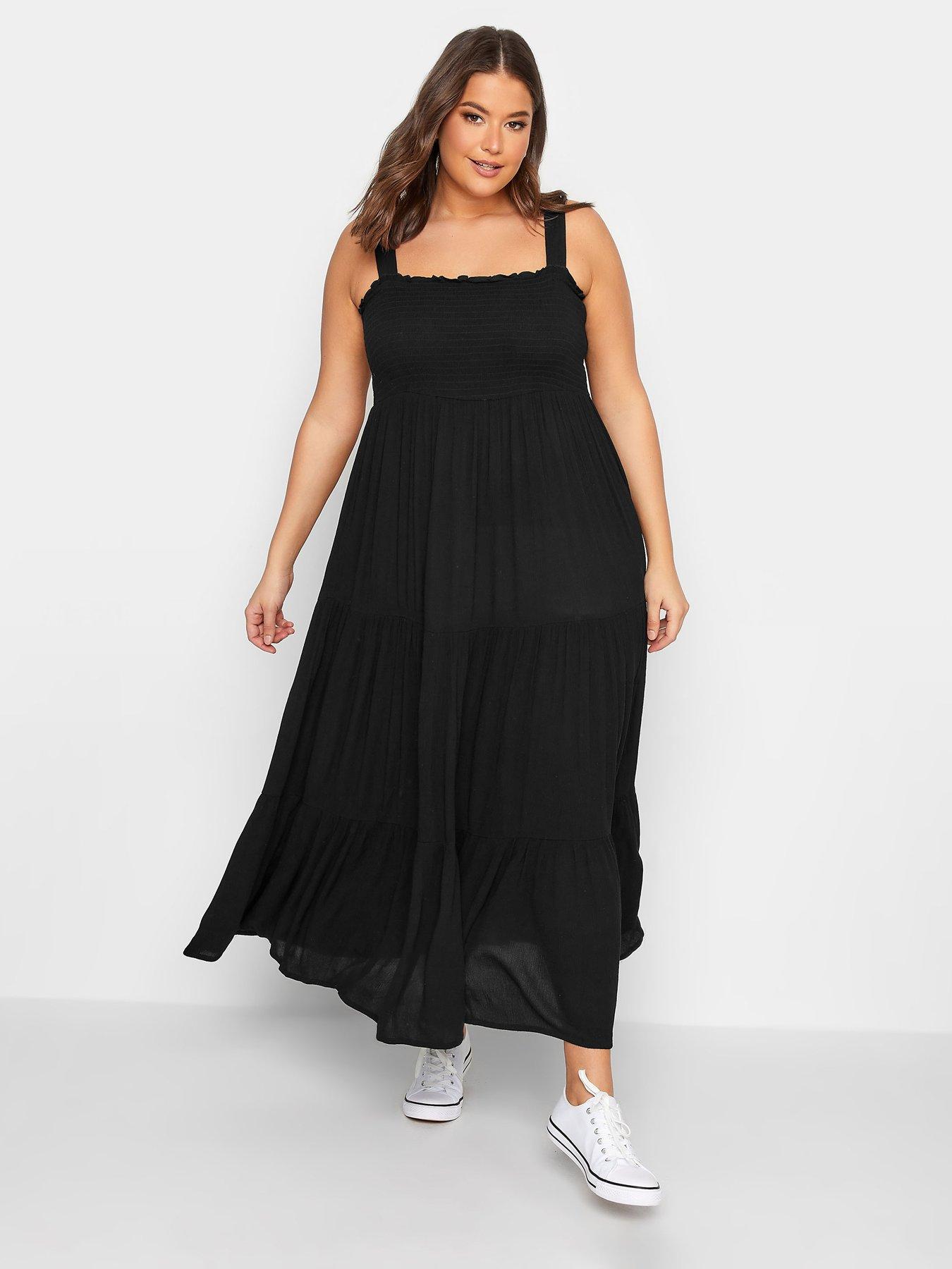 undefined Shirred Strappy Dress Black