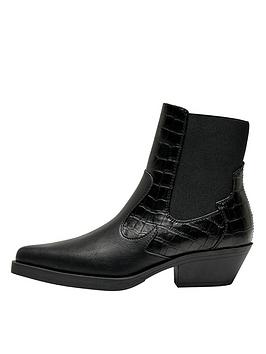 only bronco faux leather low cowboy boot - black