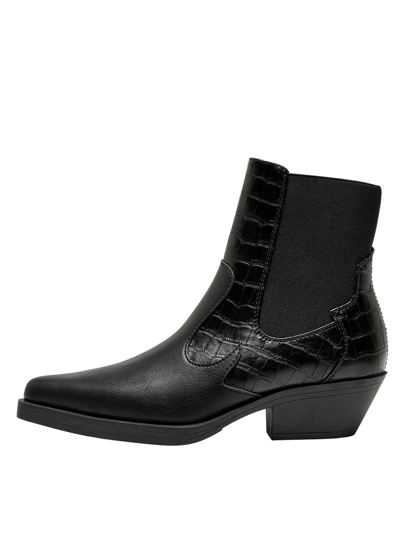 Bronco Faux Leather Low Cowboy Boot Black