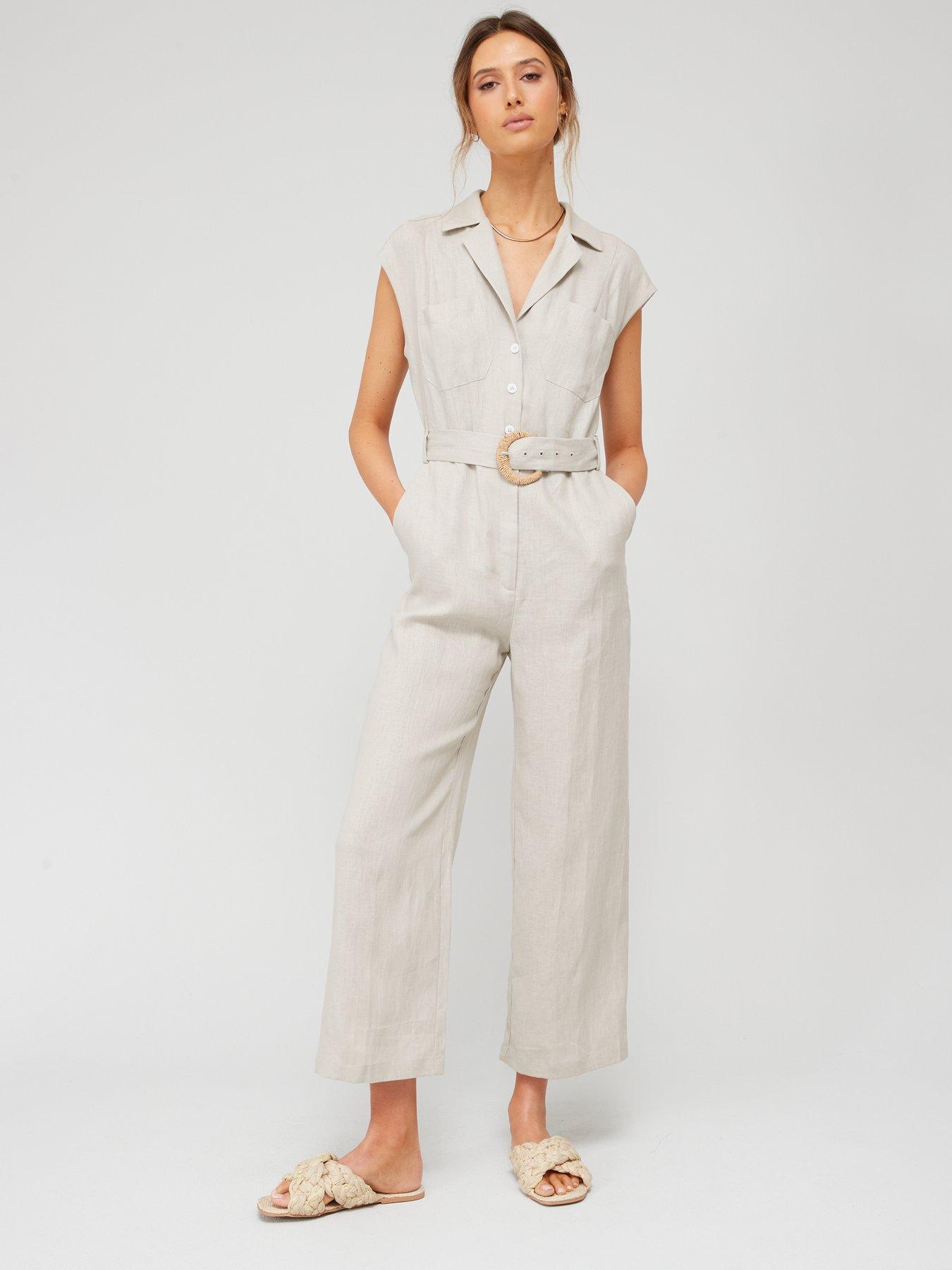 Mango Linen Belted Jumpsuit | Very.co.uk