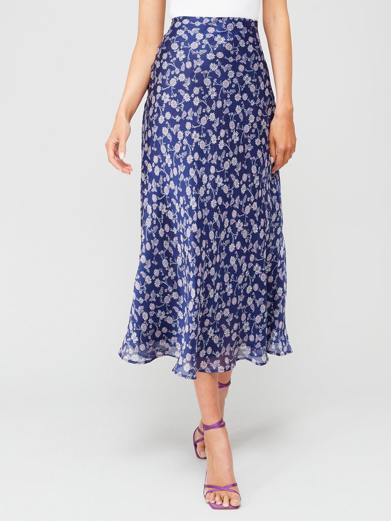 Long navy floral clearance skirt