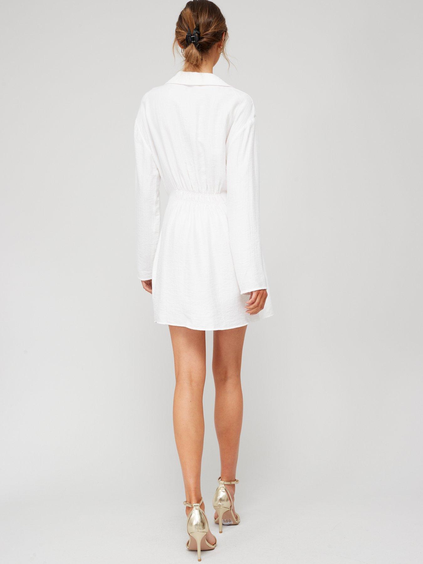 White wrap long sleeve 2024 dress