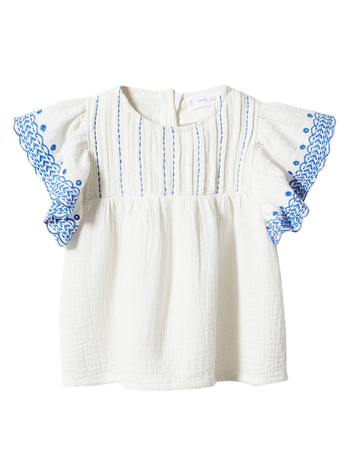 Mango Younger Girls Embroidered Tshirt Natural | very.co.uk