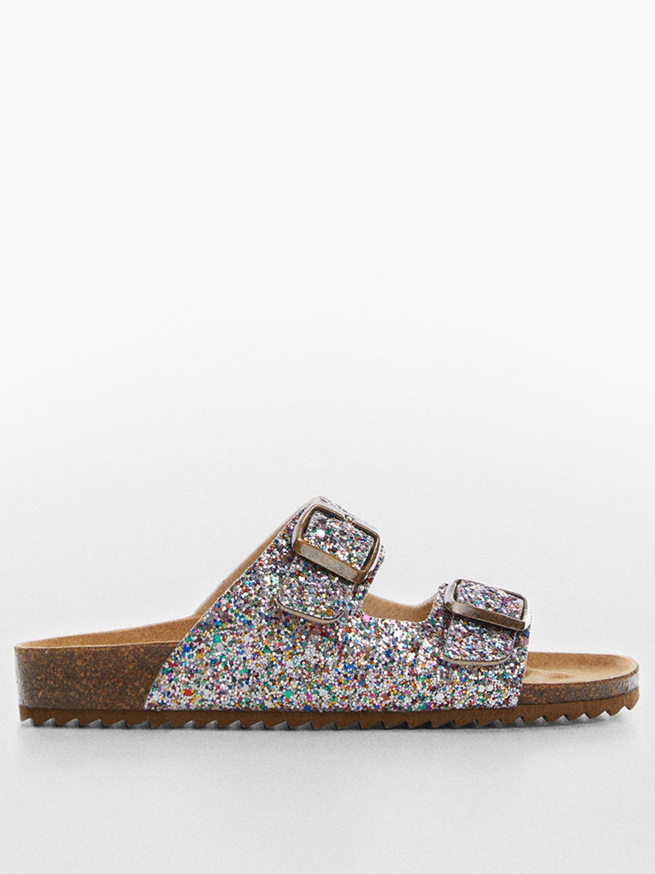 Glitter buckle clearance slide sandals