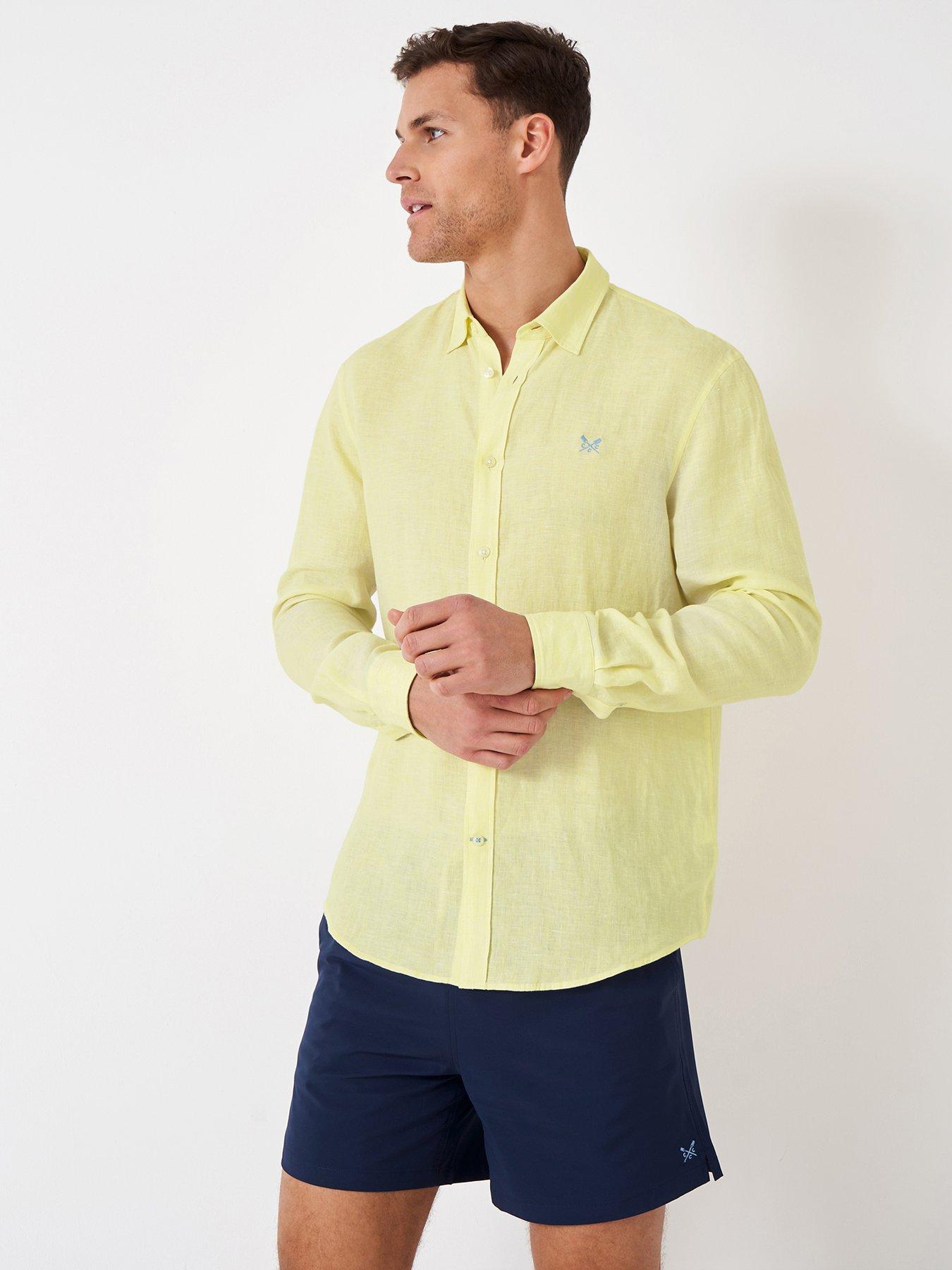 Crew Clothing Long Sleeve Linen Shirt - Light Yellow | very.co.uk