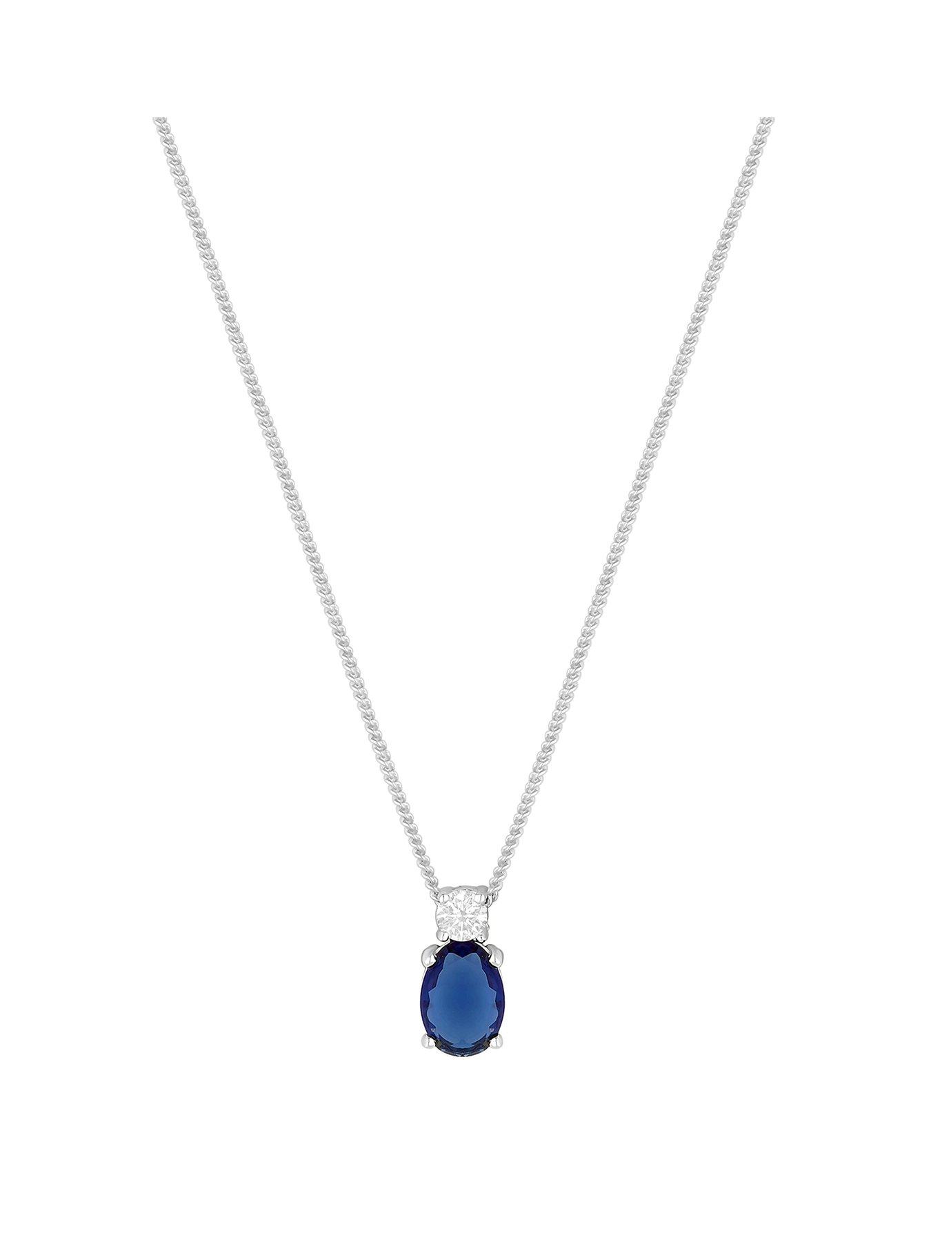 Product photograph of Simply Silver Sterling Silver 925 Mini Sapphire Cubic Zirconia Pendant Necklace from very.co.uk
