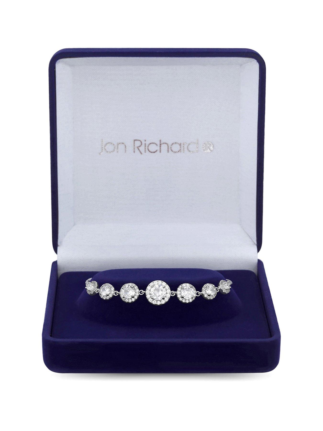 Product photograph of Jon Richard Rhodium Plated Halo Toggle Bracelet - Gift Boxed from very.co.uk