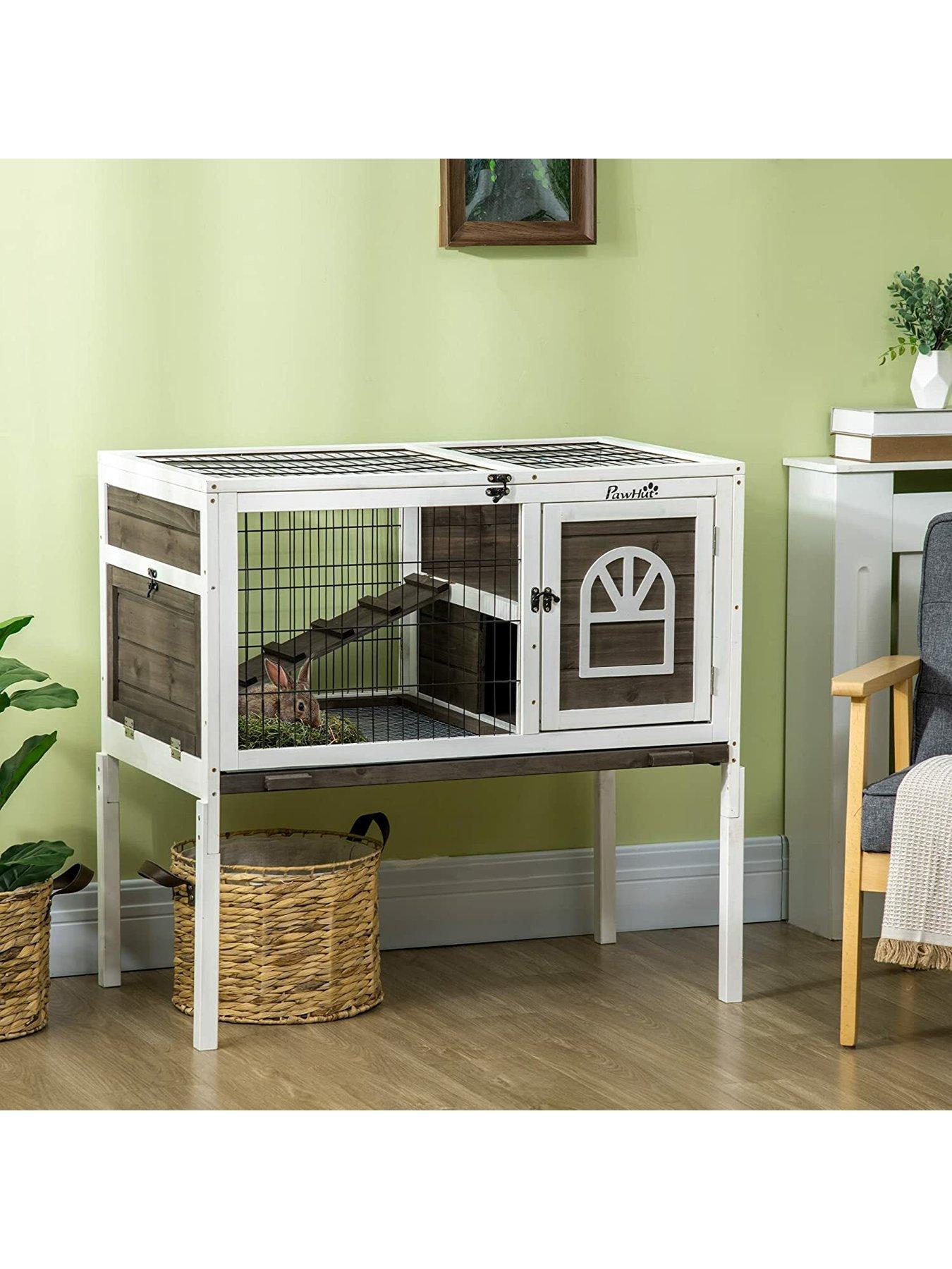 PawHut Wooden Indoor Rabbit Guinea Pig Hutch with Openable Roof