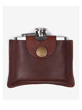 Product photograph of Barbour 4oz Hinged Hip Flask - Brown from very.co.uk