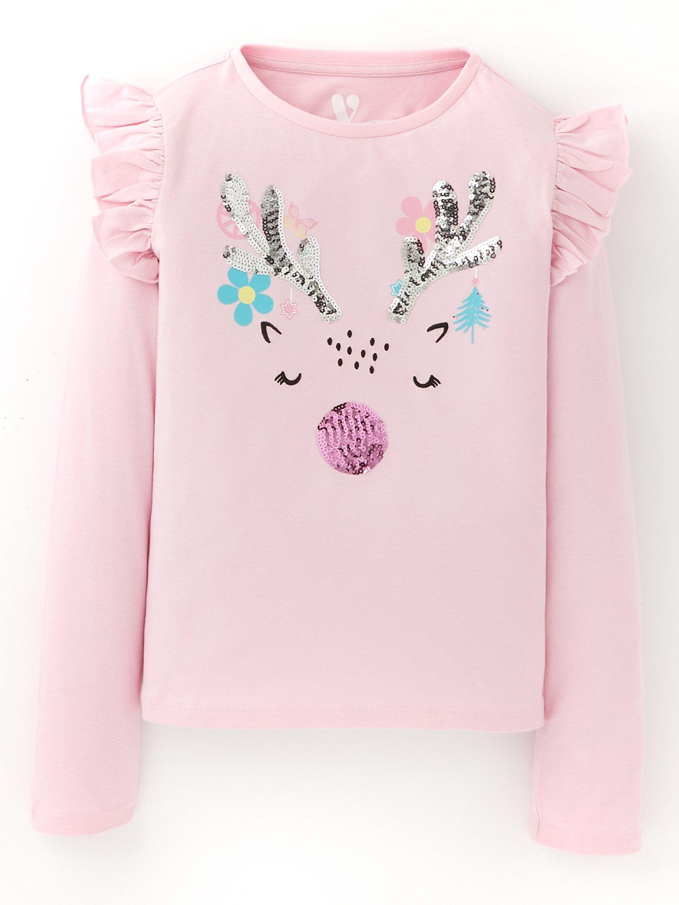 Mini V by Very Girls Penguin Xmas Long Sleeve T-Shirt - Blue