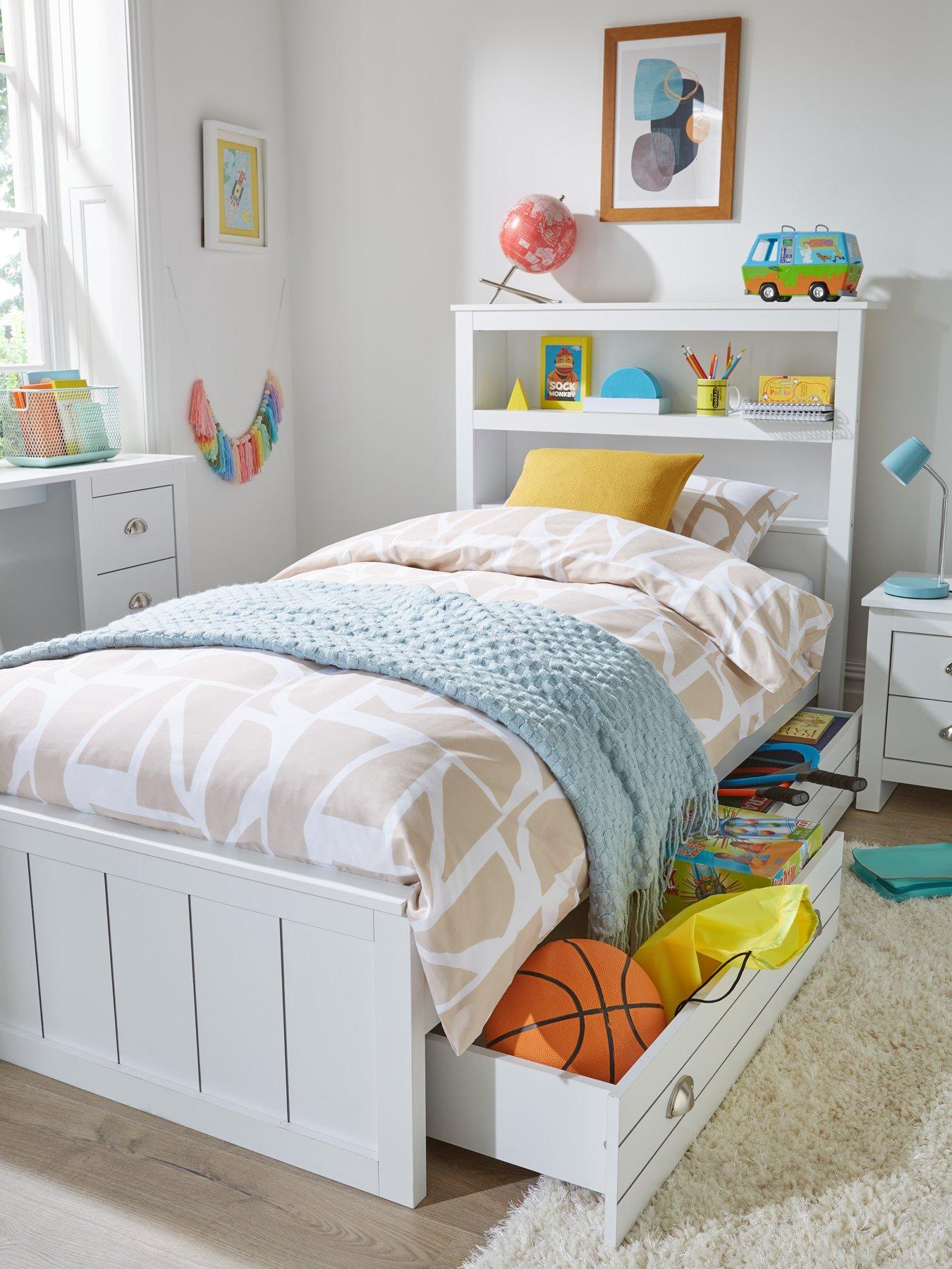 Very Home Atlanta Children'S Single Bed With Drawers, Storage Headboard And Mattress Options (Buy And Save!) - White - Bed Frame With Premium Mattress