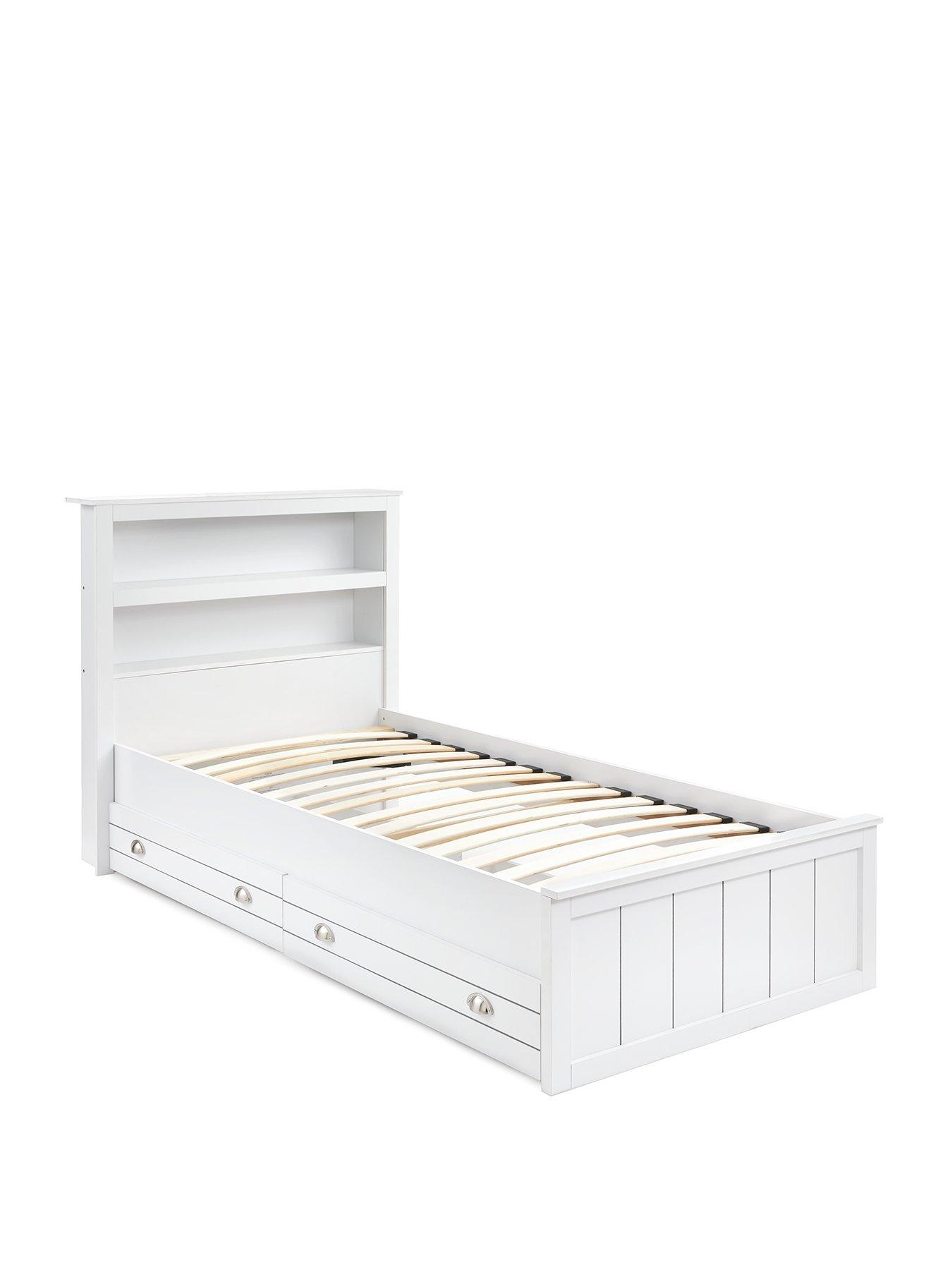 White twin bed frame deals with storage and headboard