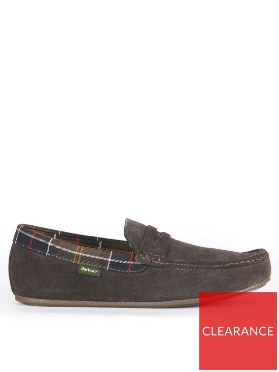 front image of barbour-porterfield-suede-slippers-brown