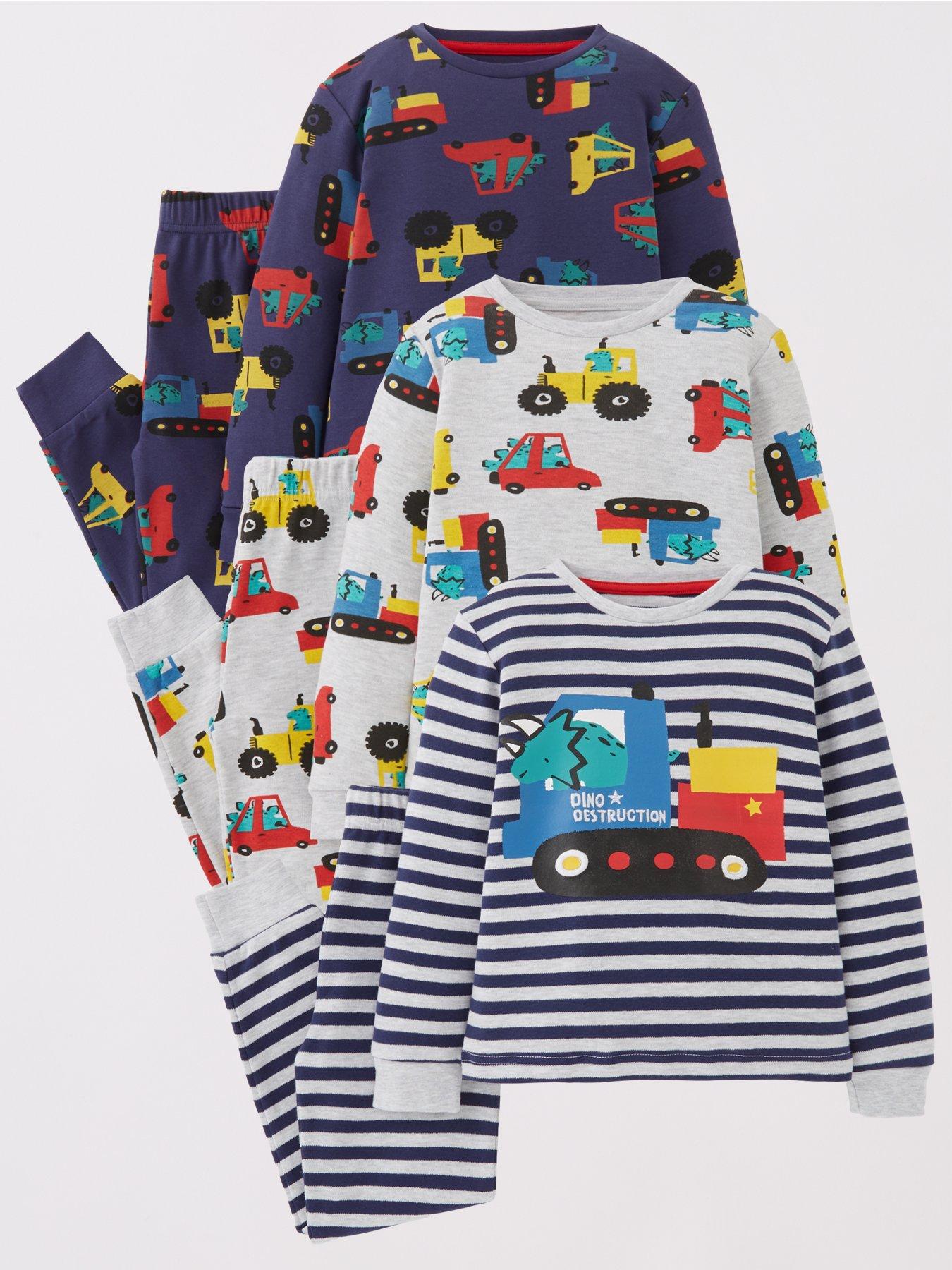 Mini V by Very Boys 3 Pack Dino Truck Snuggle Fit Pjs Multi Very