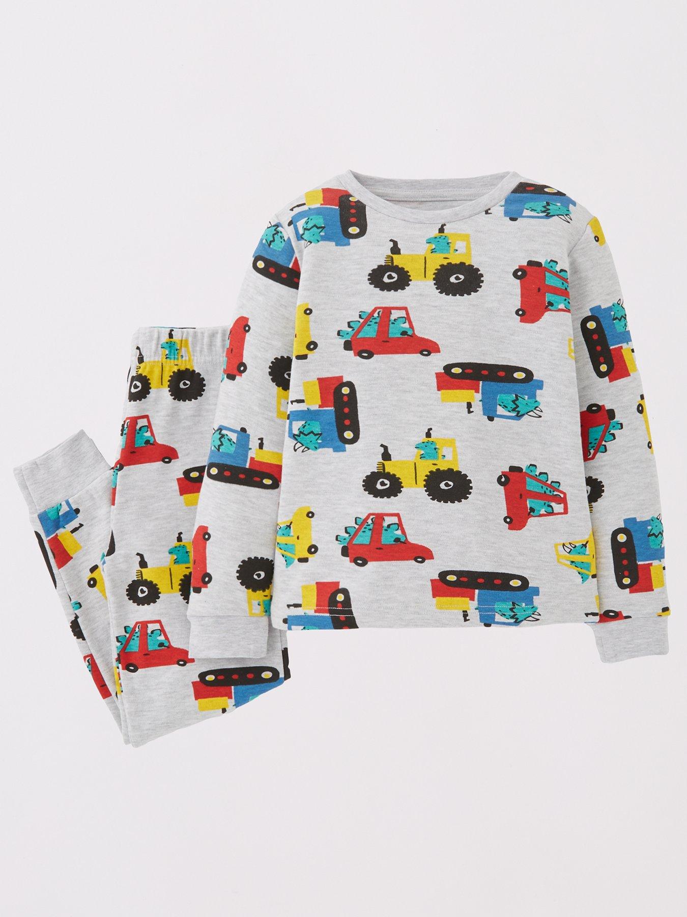 Mini V by Very Boys 3 Pack Dino Truck Snuggle Fit Pjs Multi Very
