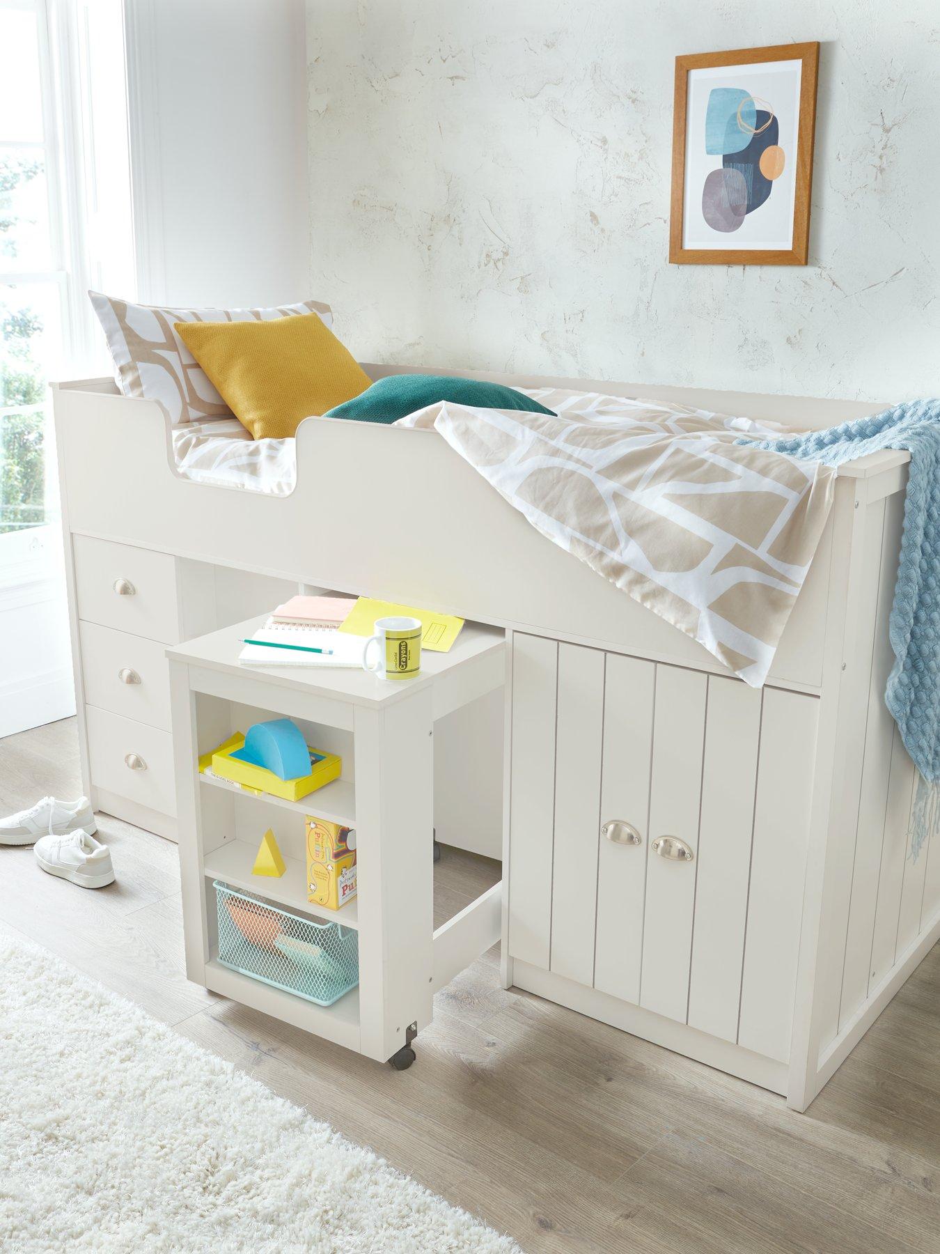 Product photograph of Very Home Atlanta Mid Sleeper Bed With Storage And Pull Out Desk - White - Bed Frame With Premium Mattress from very.co.uk