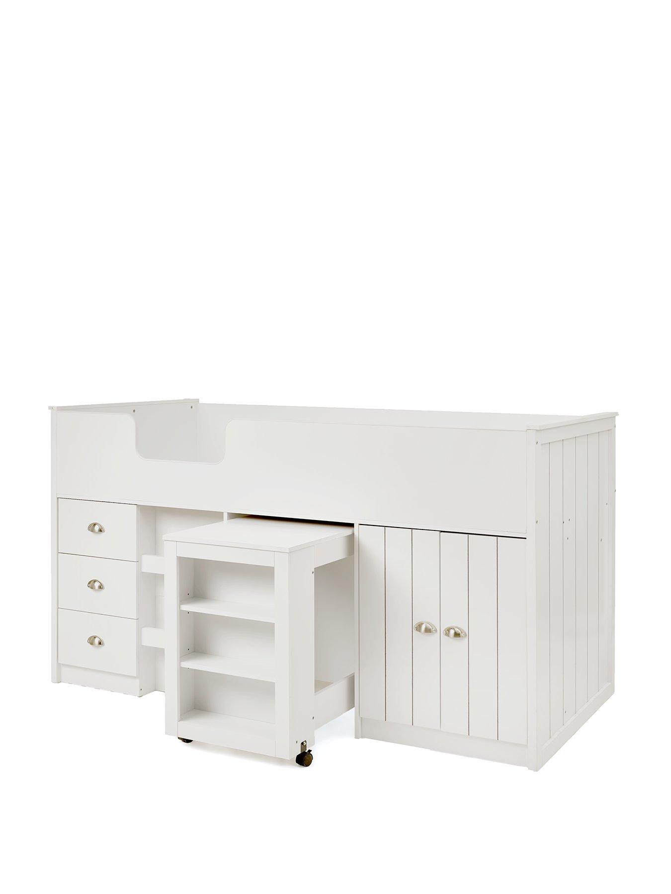 Very Home Atlanta Mid Sleeper Bed with Storage and Pull Out Desk White very.co.uk