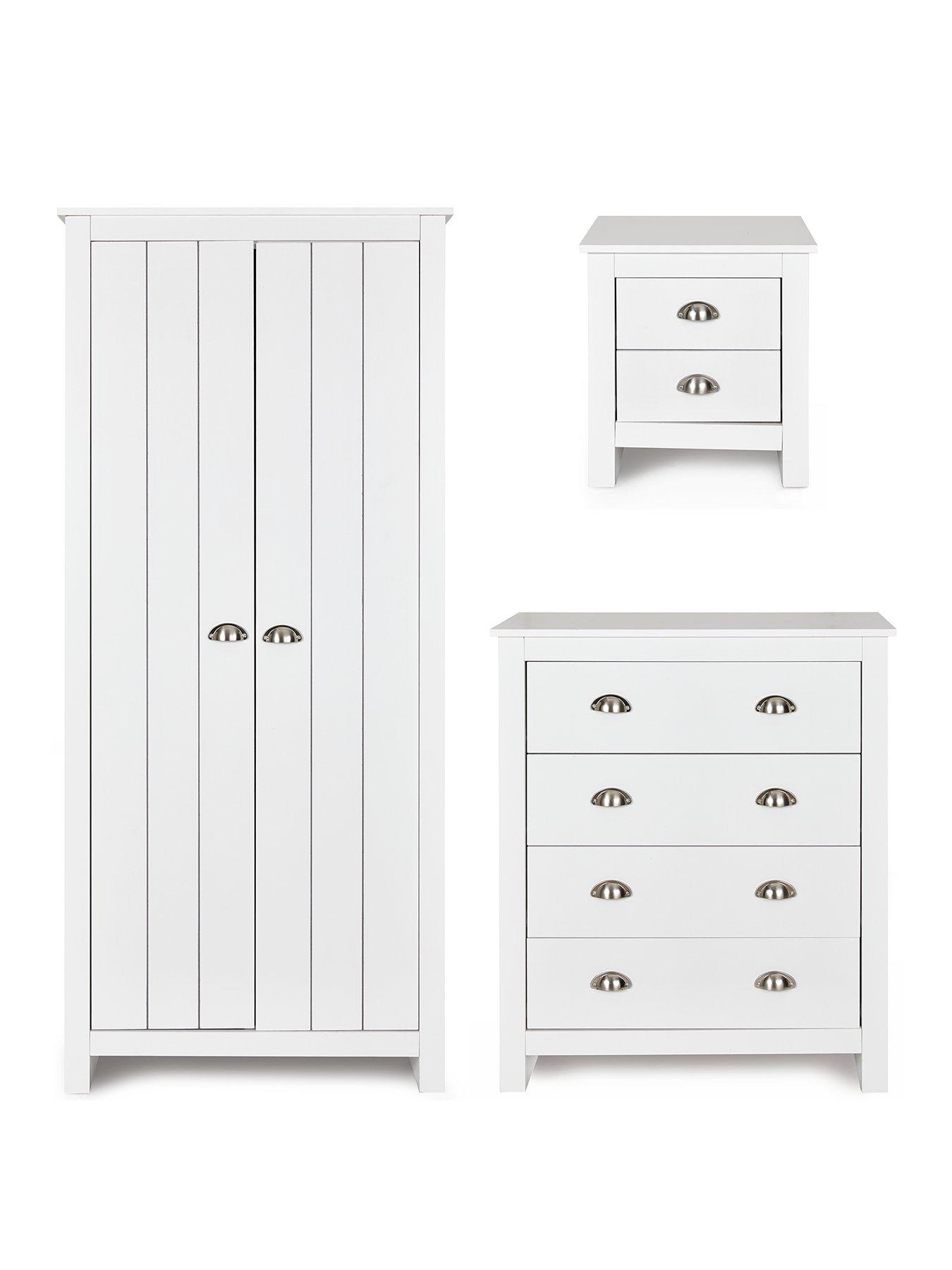 Image 2 of 6 of The Very Collection Atlanta 3 Piece Package - 2 Door Wardrobe, 4 Drawer Chest and 2 Drawer Bedside Chest - White