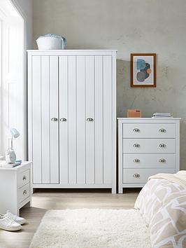 Product photograph of Very Home Atlanta 3 Piece Package - 3 Door Wardrobe 4 Drawer Chest And 2 Drawer Bedside Chest - White from very.co.uk