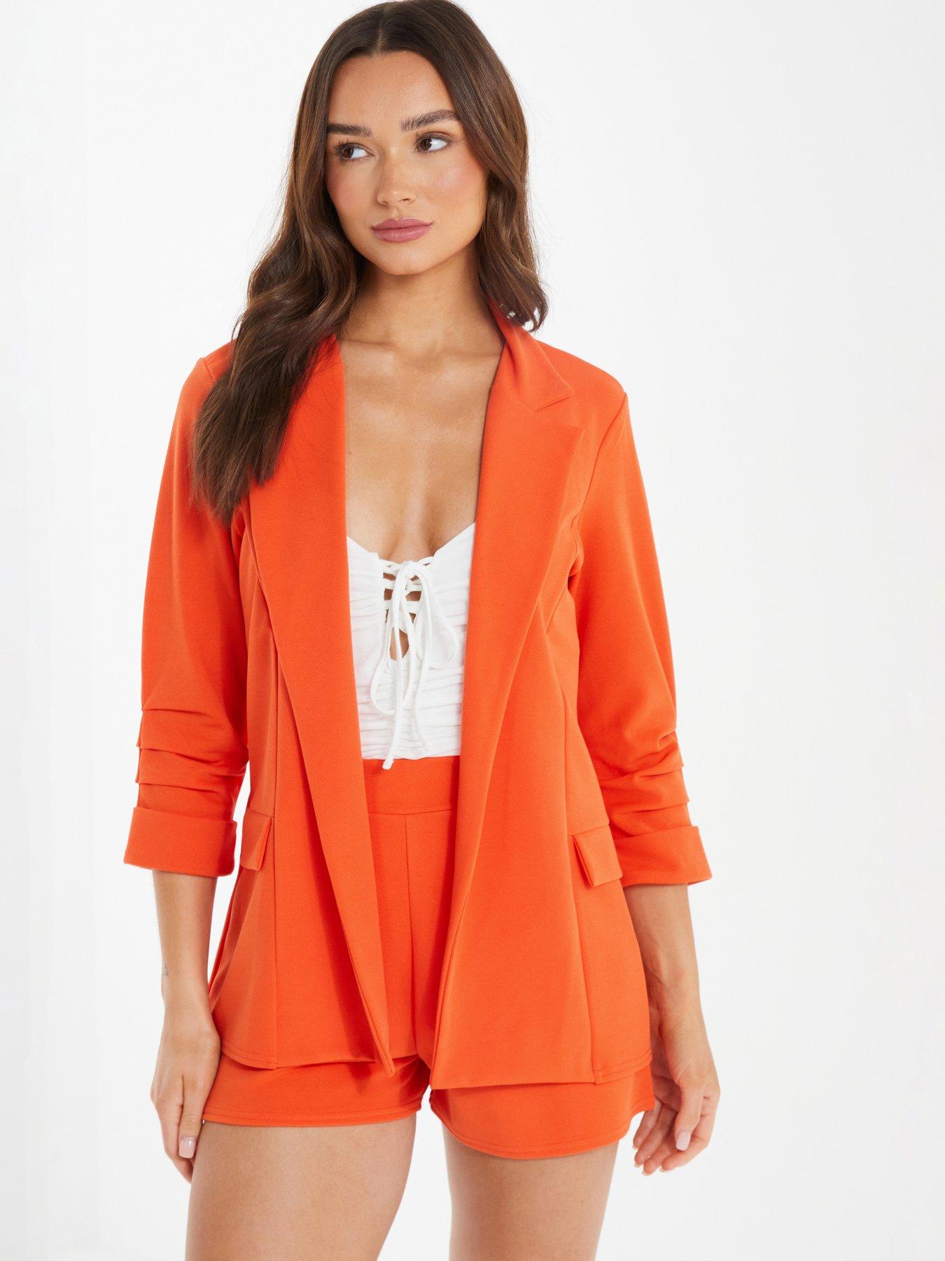 Quiz Ruched Sleeve Blazer - Orange | very.co.uk