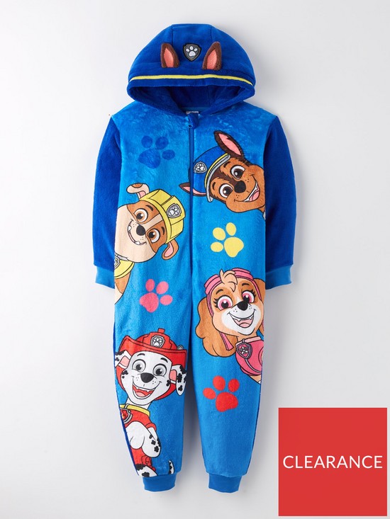 front image of paw-patrol-hood-detail-fleece-all-in-one-blue