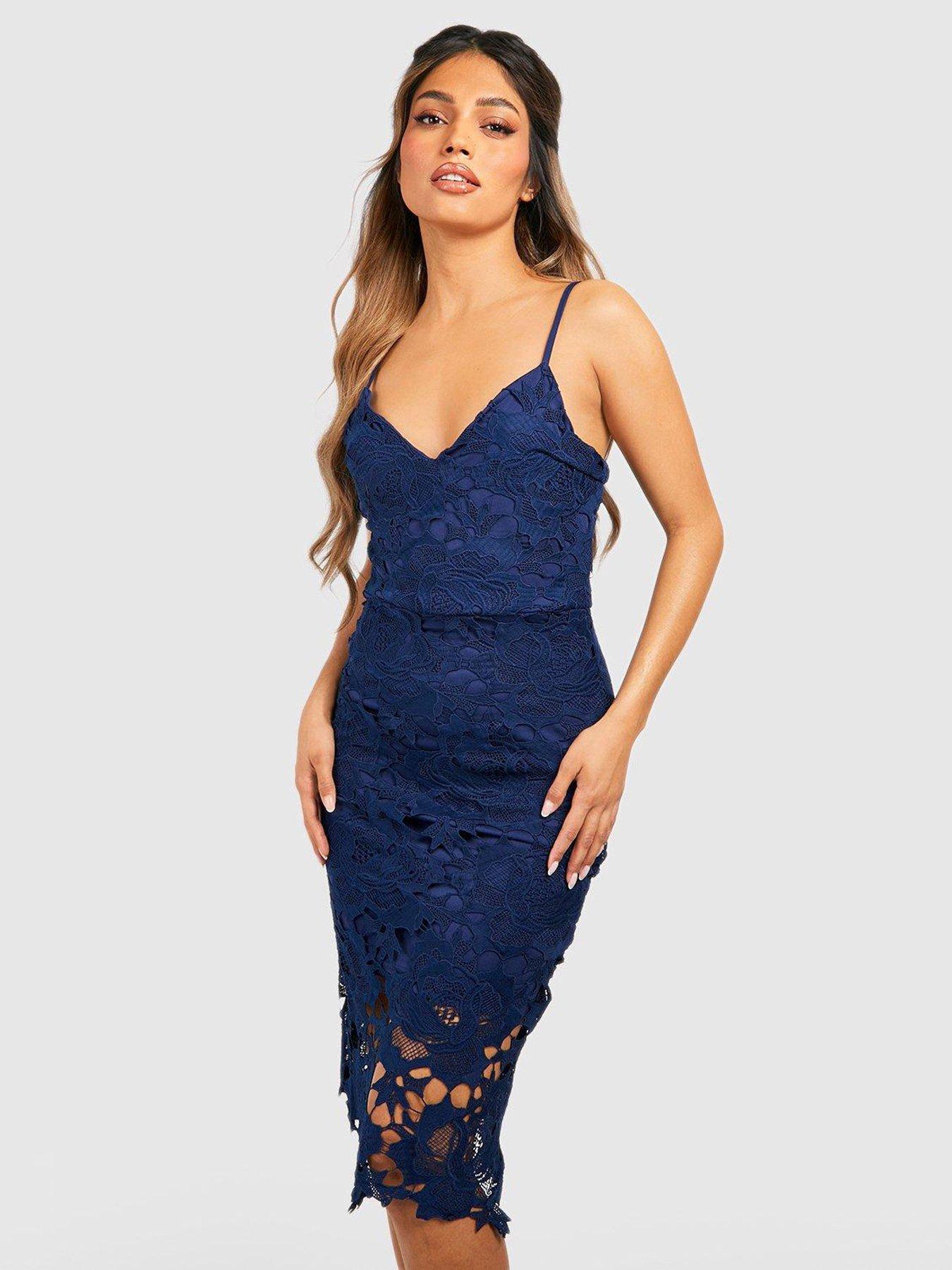 Navy lace midi dress uk sale