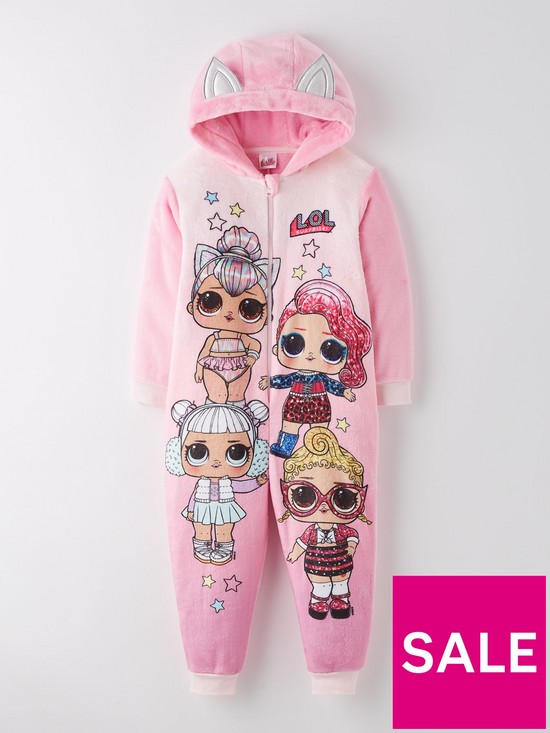 front image of lol-surprise-hood-detail-fleece-all-in-one-pink