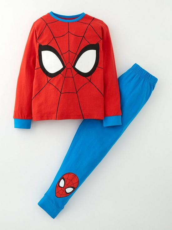 front image of spiderman-long-sleeve-pyjamas-red
