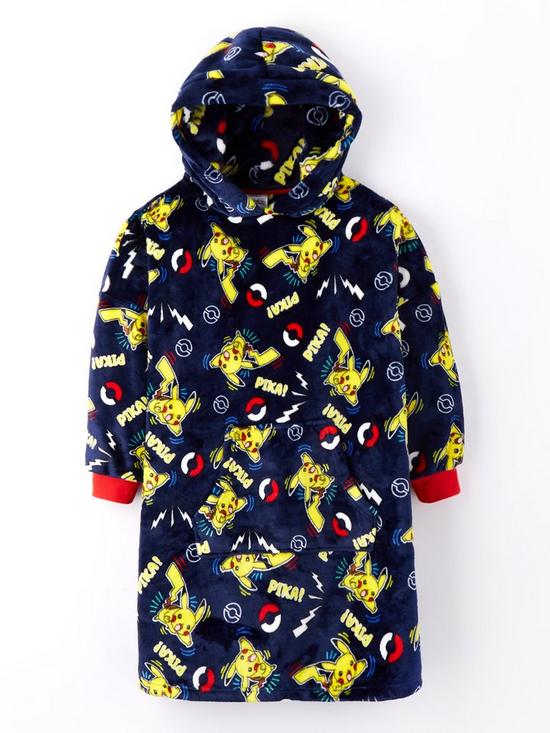 front image of pokemon-hood-detail-fleece-hooded-blanket-navy