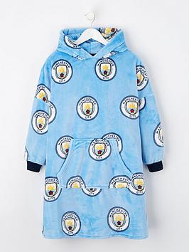 manchester city fleece hooded blanket - blue